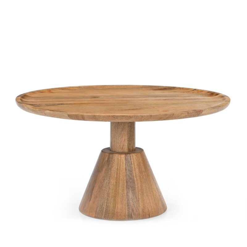 Detail van het organisch mangohouten tafelblad van de Salontafel Jade Kegelvoet