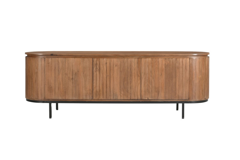 Detail van de mangohouten planken van de Noor 170cm kast