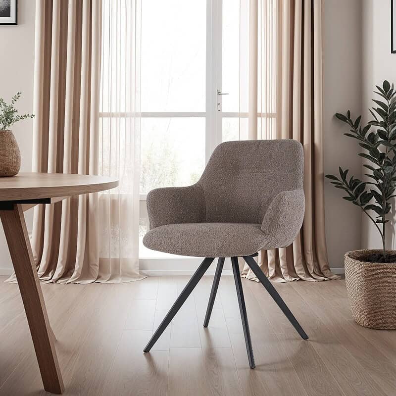Doreen eetkamerstoel in bruin boucle stof, comfortabele zitervaring