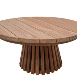Cindo 80cm tuintafel in tuin, rond, naturel hout