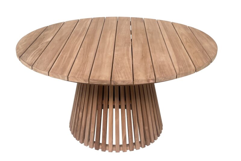 Textuur van de tuintafel van Livingfurn, natuurlijk teakhout