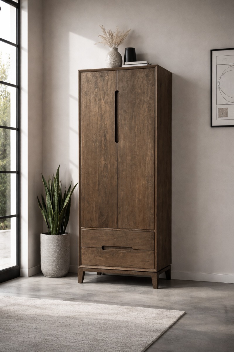 Cortez kabinet in een interieur setting met bruine wanden