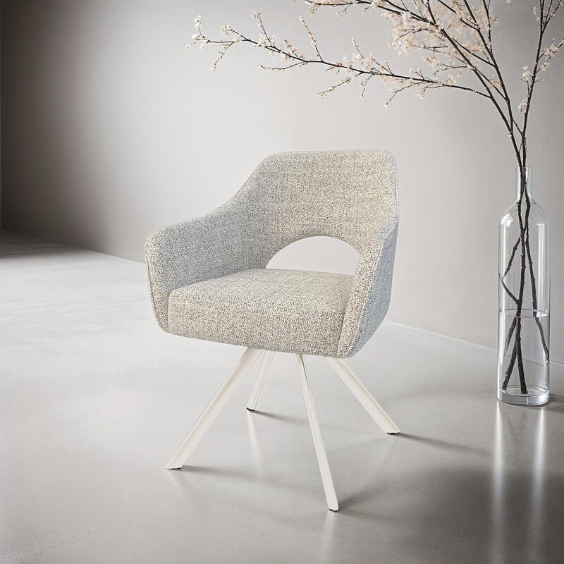 Helen Sand Natural eetkamerstoel beige stof gecoat staal detail zitting