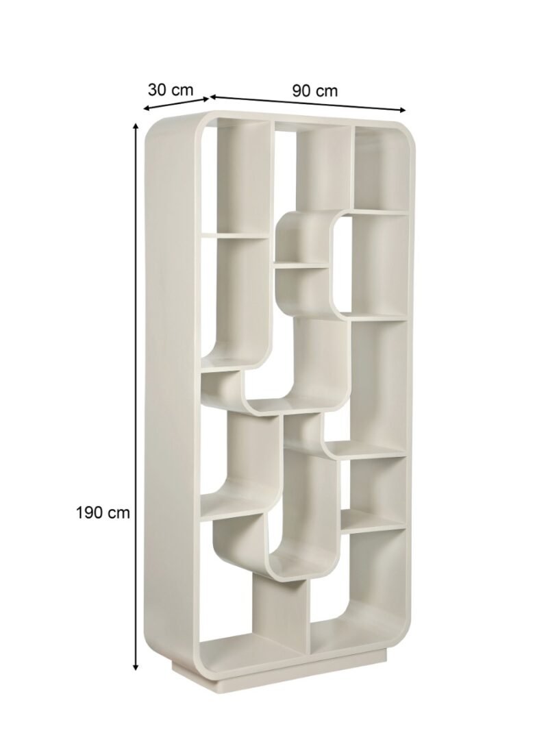 Detail van de organische vorm van de Brix Logan Off White boekenkast