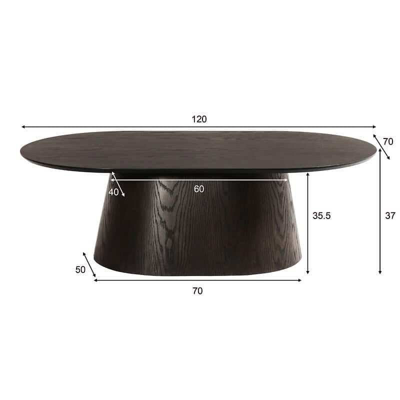 Novero Espresso Oval tafel met decoraties, bruin, eikenhout fineer