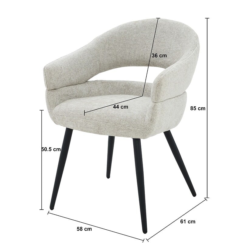 Megan eetkamerstoel beige stof gecoat staal detail poten