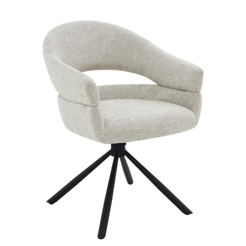 Detail Linn eetkamerstoel beige stof gecoat staal