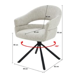 Linn eetkamerstoel beige stof gecoat staal detail rugleuning