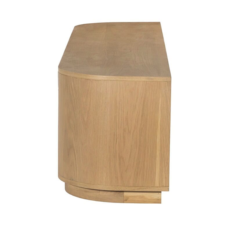 Afgeronde hoeken van het Novero TV meubel in eikenhout fineer