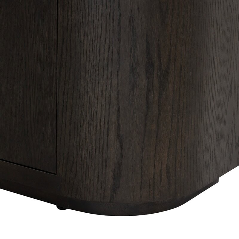 Novero Espresso 145cm detail afgeronde vormen eikenhout fineer bruin