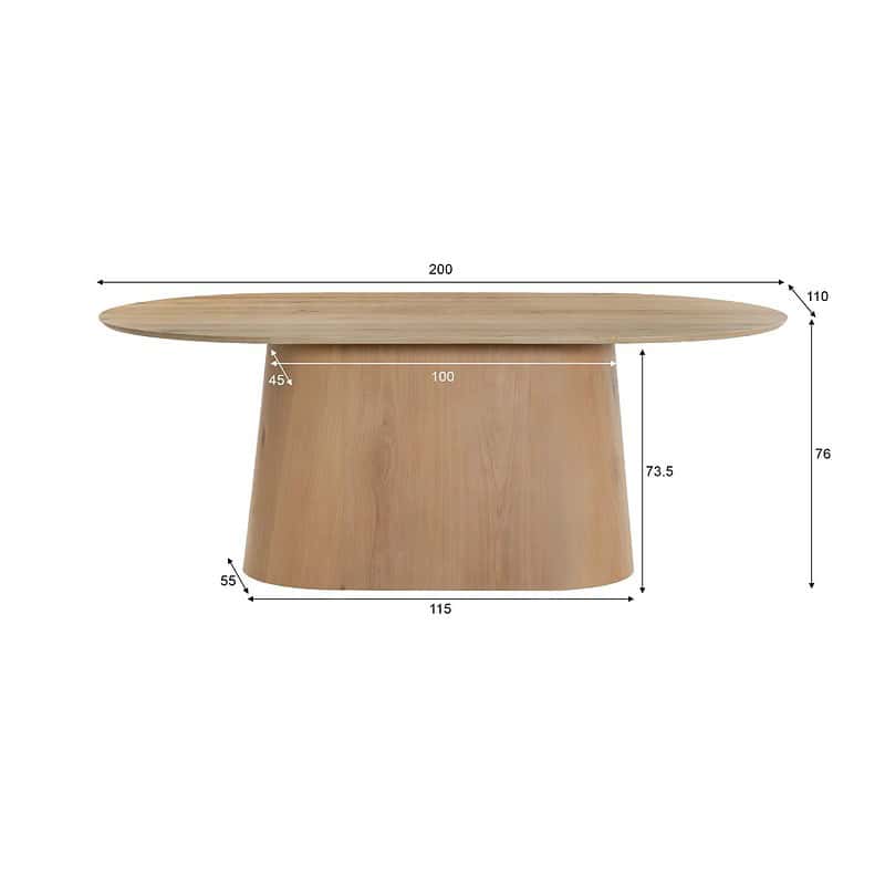 Novero 200cm eetkamertafel in een minimalistisch interieur, combinatie met stoelen
