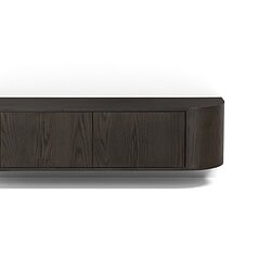 Detail van de eikenhout fineer afwerking op de Novero Espresso Zwevend 140cm