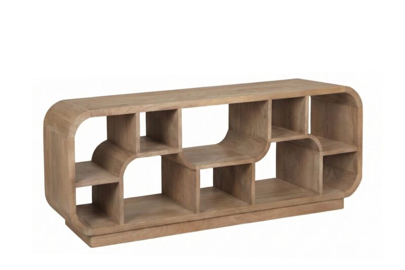 Detail van Brix Morgan Almond tv-meubel, organisch vorm, bruin, mangohout