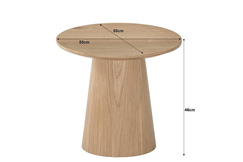 Novero 50cm salontafel met natuurlijk eikenhouten blad en afgeronde hoeken, vanuit boven