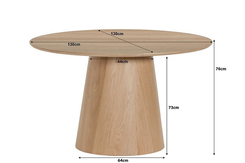 Ronde hoeken van de Novero 130cm eikenhout fineer tafel