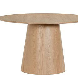 Detail van de eikenhout fineer afwerking op de Novero 130cm tafel