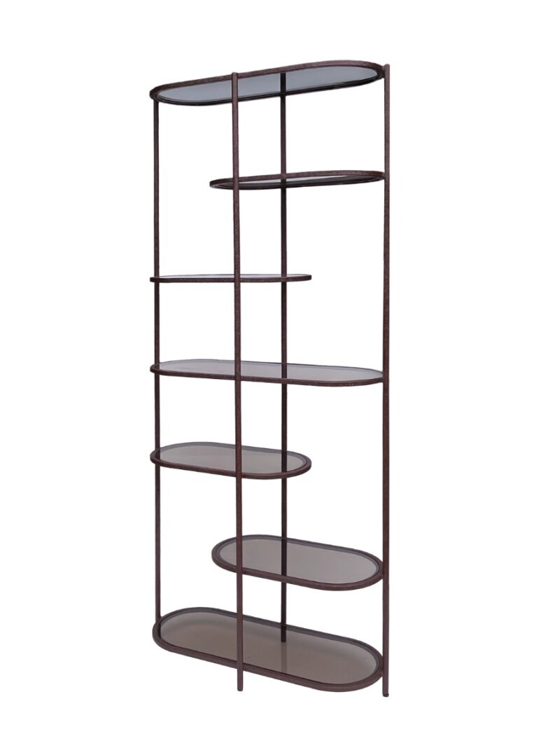 Detail van wandrek Jill, gecoat staal en luxe rookglas