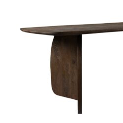 Perspectief van onder op de Trevor eettafel in bruin mangohout