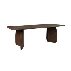 Detail van het blad van de Trevor eettafel in bruin mangohout