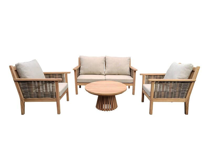 Detail teakhouten bankje Malaga tuinset