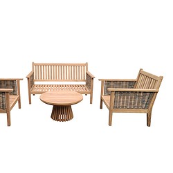 Malaga tuinset in interieur tuin, teakhouten bankje en stoelen