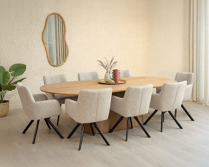 Novero 280cm tafel met eikenhout fineer en natuurlijke afwerking