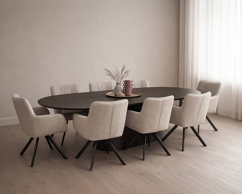 Novero Espresso eetkamertafel in een minimalistisch interieur