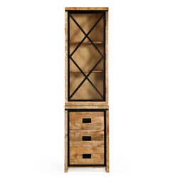 Detail van de metalen deur met X-frame van de Novelle vitrinekast