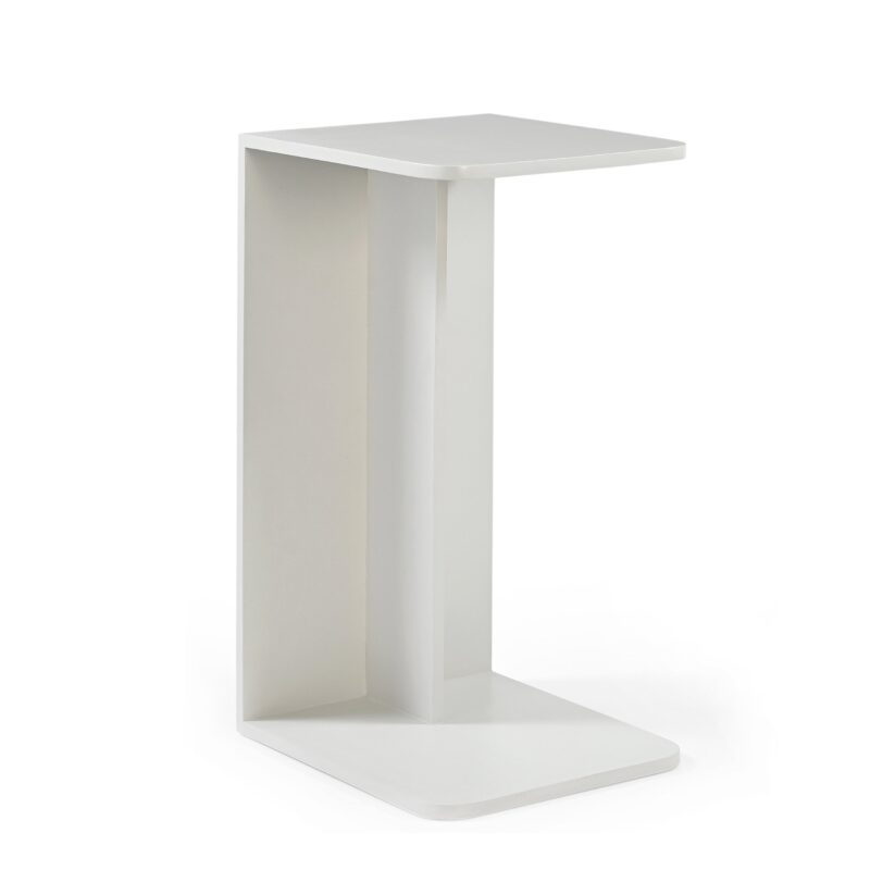Detail van banktafel Jade Recht Off White, ronde vormen, Mango Hout