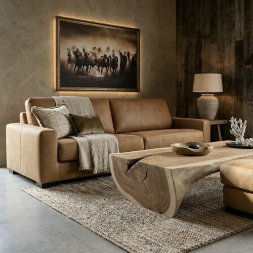 4 zits bank Kentucky + hocker | Africa leder Caramel