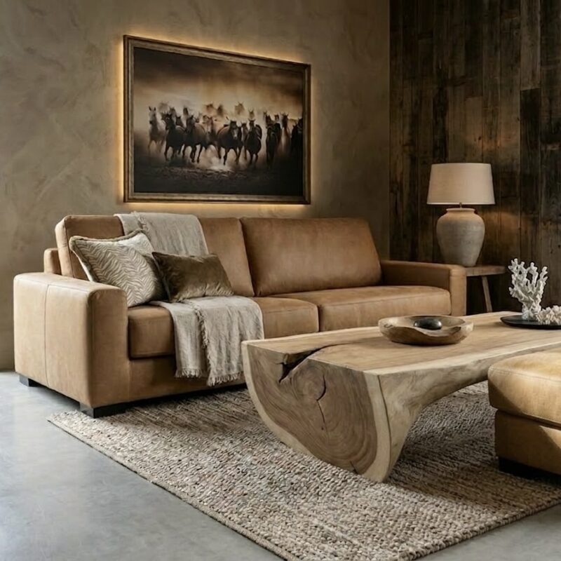 4 zits bank Kentucky + hocker | Africa leder Caramel