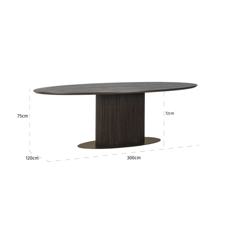 Textuur eettafel Luxor brown oval 300 cm eikenhouten tafel