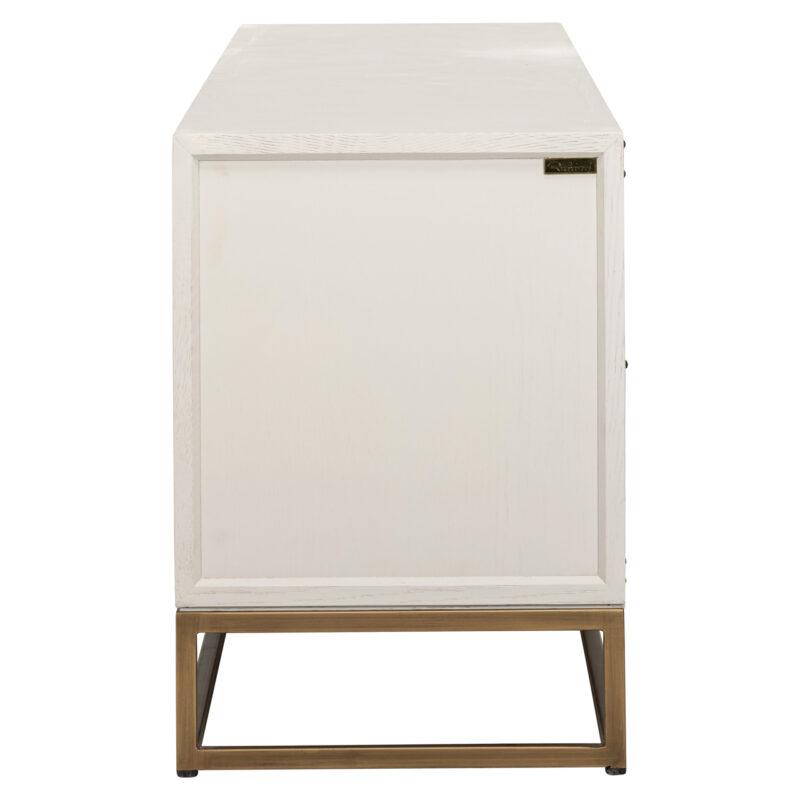 Textuur van het Oak Veneer op het Whitebone brass TV-meubel