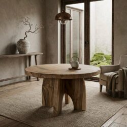 Ronde suarhouten tafel met unieke poot van hout