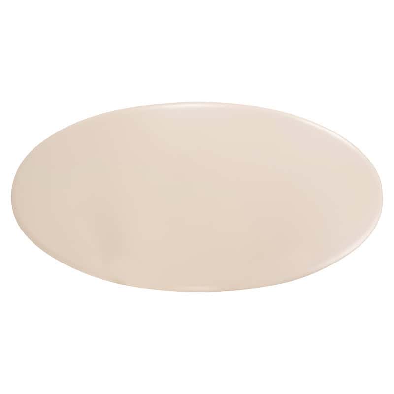 Zwevende ovale tafelblad in lichtbeige houtfineer, modern en elegant ontwerp voor woonkamer of eetkamer. Perfect voor een stijlvolle en functionele interieurafwerking.