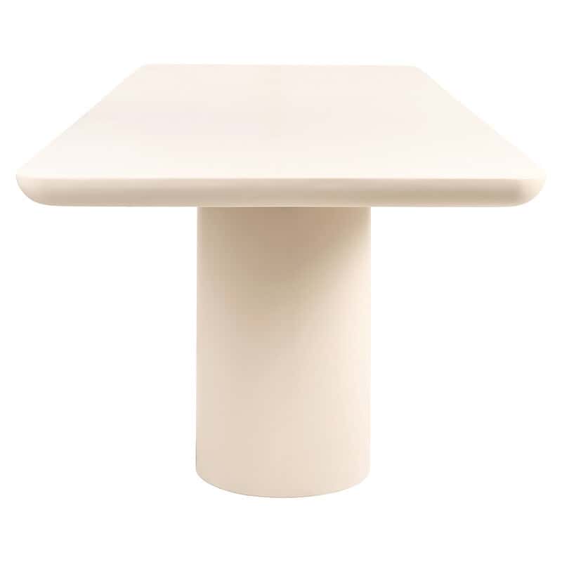 Zachte witte eettafel met moderne ronde basis, perfect voor een eigentijdse eetkamer of keuken, gemaakt van hoogwaardig hout en ontworpen voor comfort en stijl.