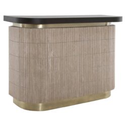 Detail van Bar Martini beige, travertin en hout, strakke lijnen