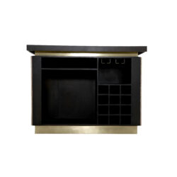 Bar Martini beige in interieur, luxe bar meubelstuk met travertin en hout