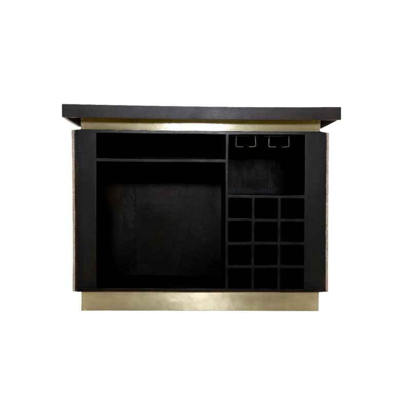 Bar Martini beige in interieur, luxe bar meubelstuk met travertin en hout