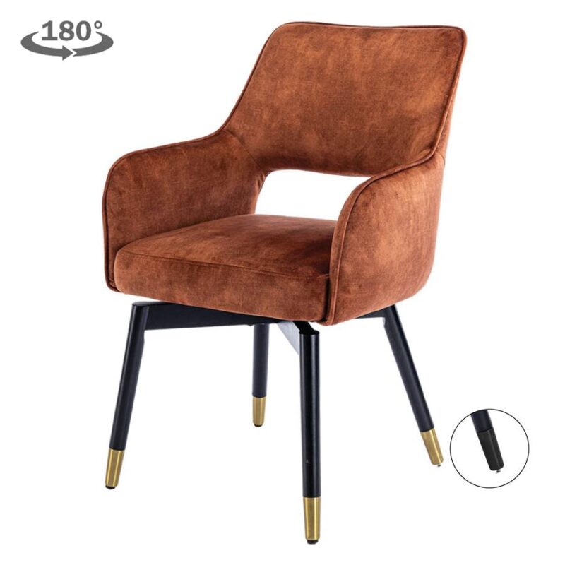 Zeer stijlvolle vintage fauteuil met bruin fluwelen bekleding en zwarte poten met gouden details, perfect voor een modern interieur.