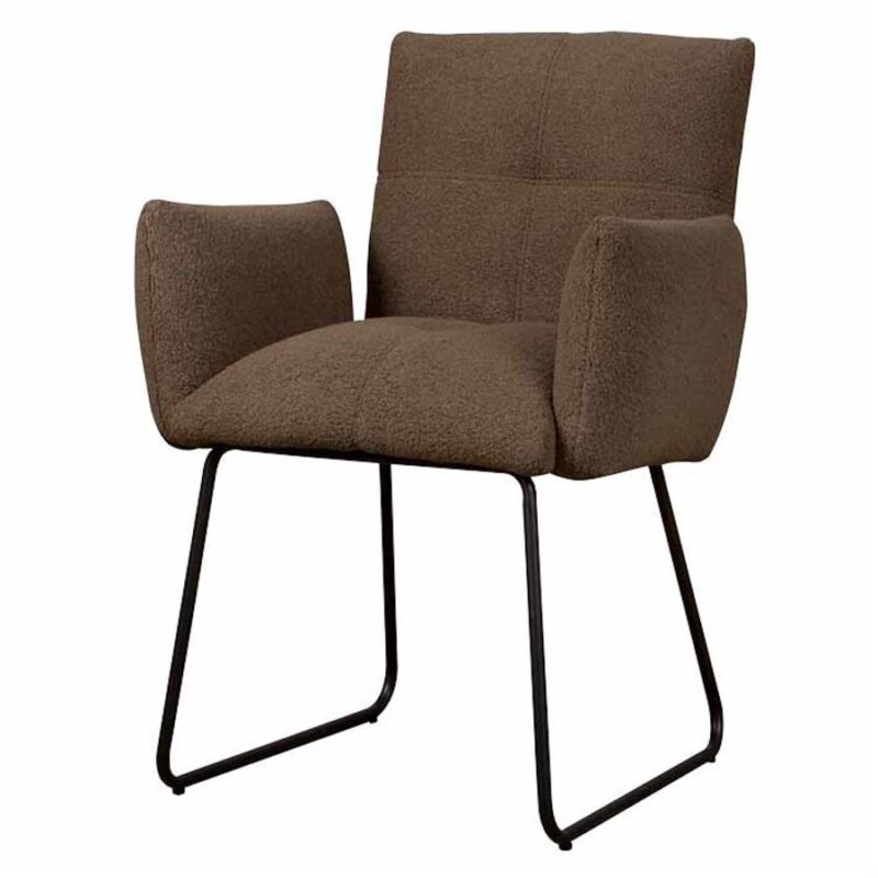 Dante armstoel armhoogte, landelijk modern, donkerbruin, stoffen