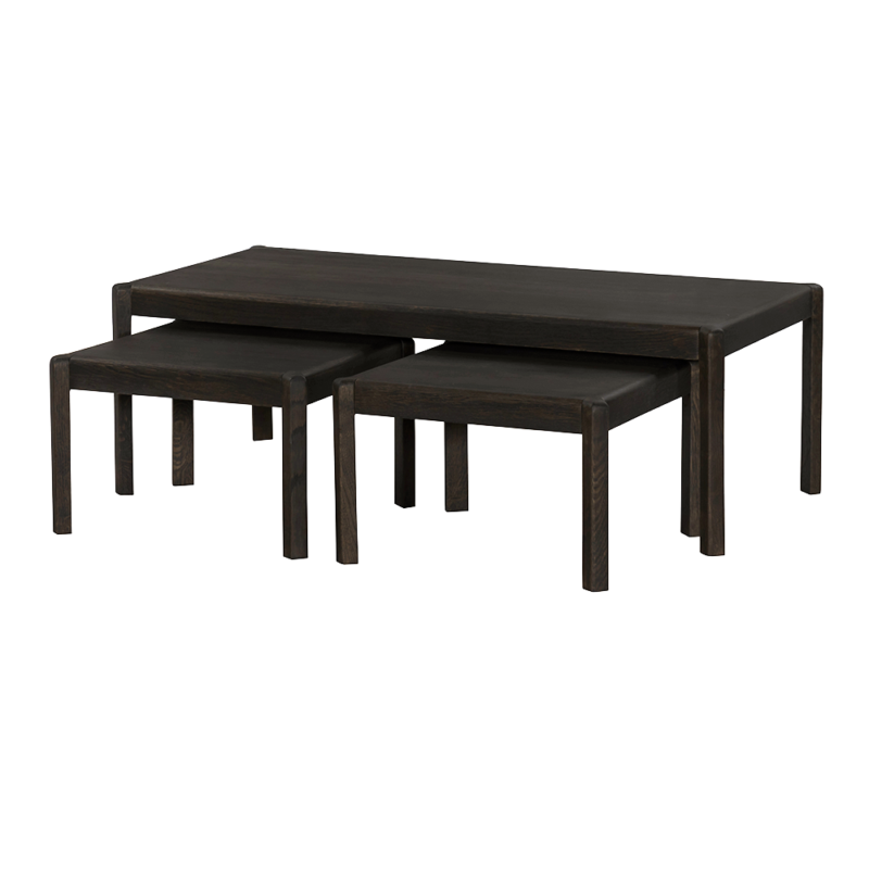 Detail van de bruine basaltplaat van de Amalfi salontafel- en bijzettafelset