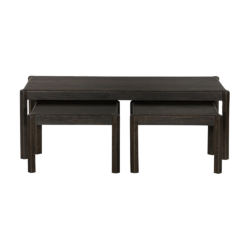 Amalfi salontafel- en bijzettafelset in een interieur met bruine sofa en witte wanden