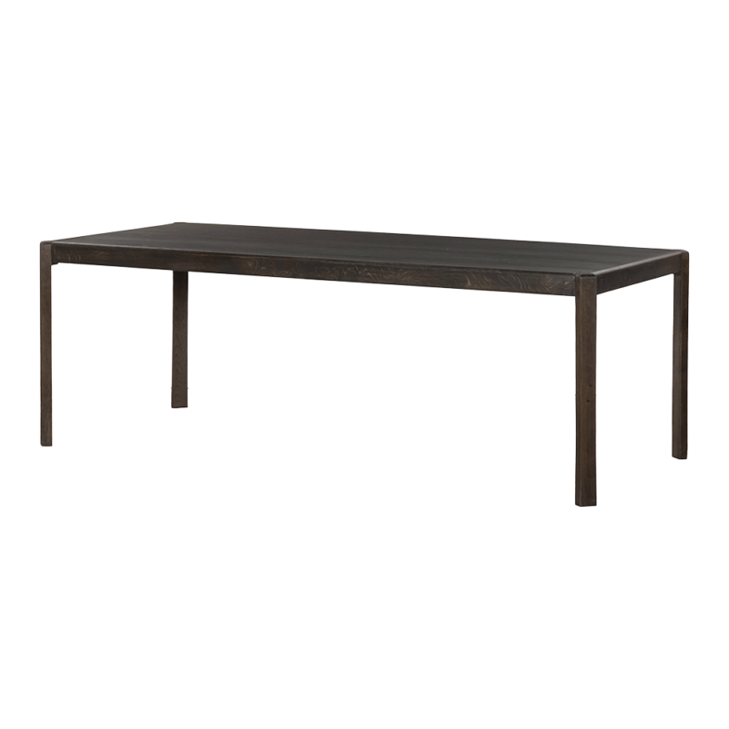 Detail van de eetkamertafel in bruin basalt met landelijk modern design