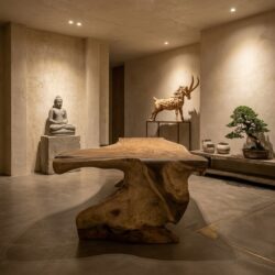 Arch boomstamtafel massief suarhout met warterval blad