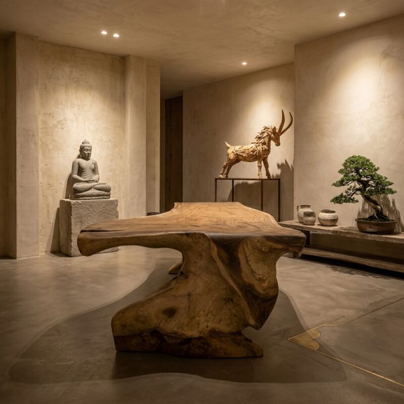 Arch boomstamtafel massief suarhout met warterval blad