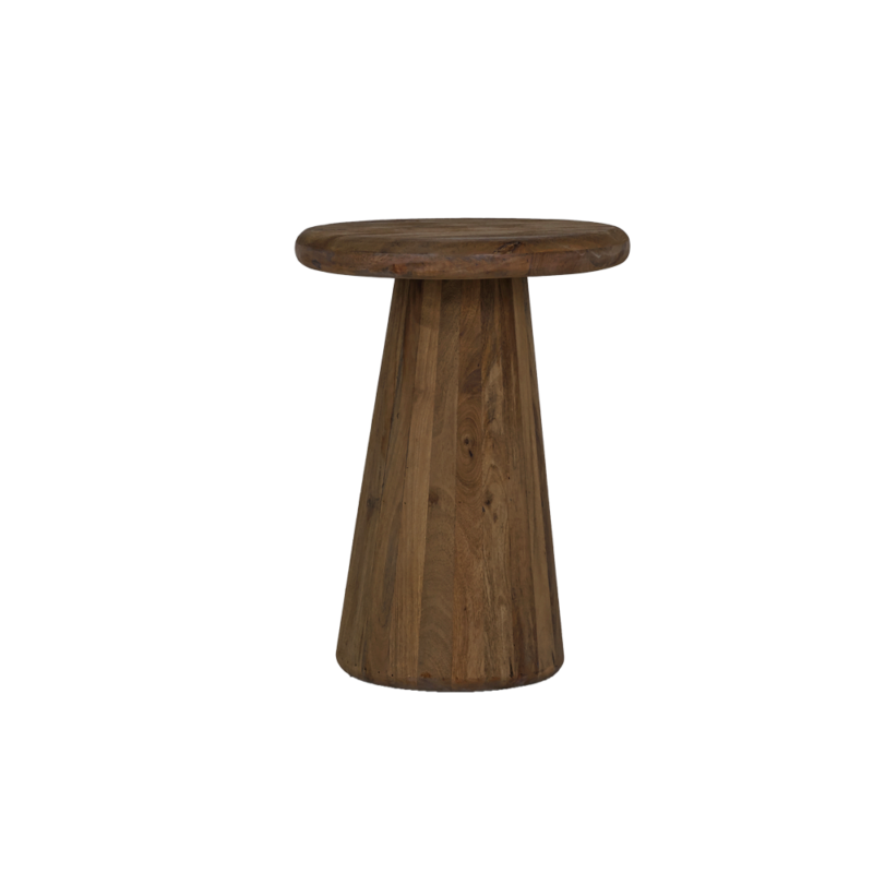 Detail van de bruine houten bijzettafel