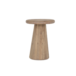 Detail van de textuur van de bijzettafel in naturel hout