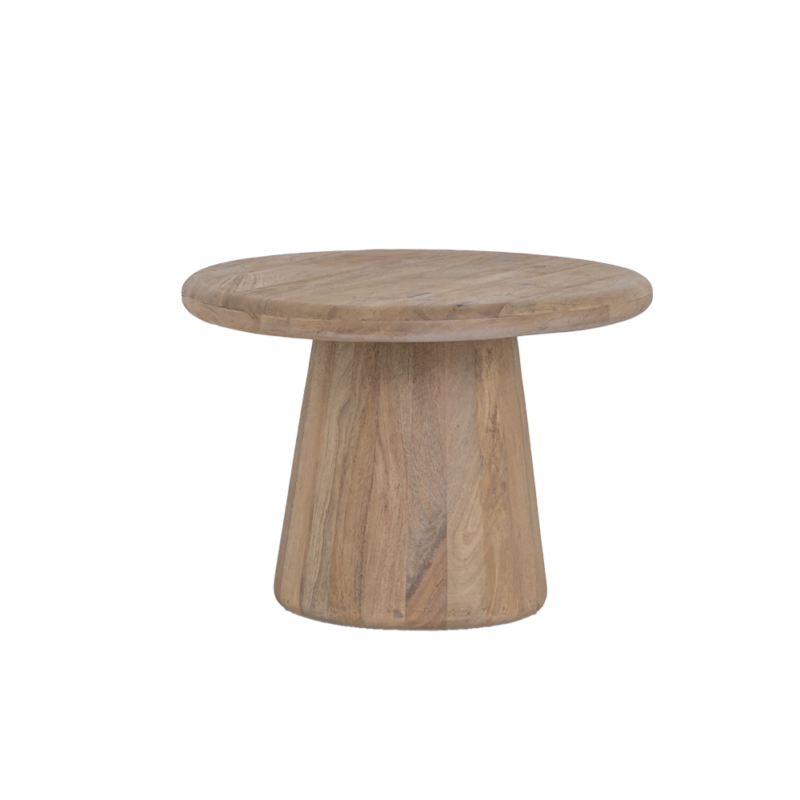 Detail van de textuur van de bijzettafel uit naturel hout