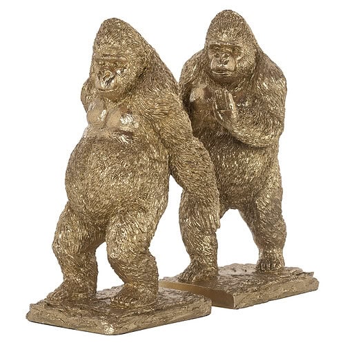 Gouden bronzen beeld van twee gorilla's, artistiek sculptuur voor interieurdecoratie en tuin, handgemaakt vakmanschap, stijlvolle Afrikaanse dierensculptuur, unieke decoratie voor woonkamer of tuin.